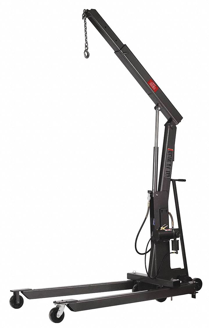 GREY ENGINE CRANE, 27 IN CHAIN L, STEEL, 1 TON LOAD CAPACITY, 3 BOOM POSITIONS, GREY