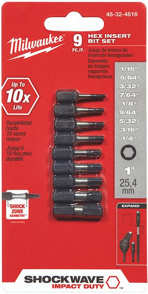 SCREWDRIVER BIT SET,9 PIECES,1/4IN SHANK