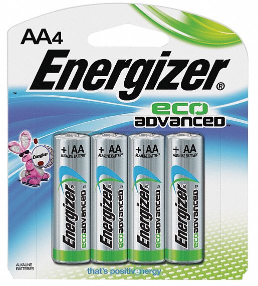 ENERGIZER Eco Advanced AA Battery, Alkaline, Everyday, 1.5VDC, PK 4 ...