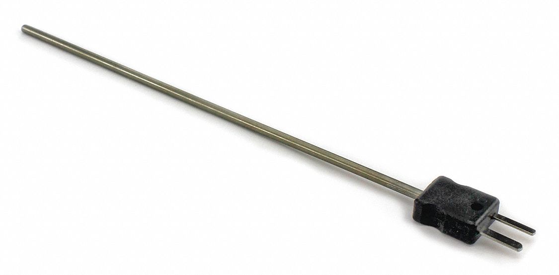 THERMOCOUPLE PROBE, TYPE J, GROUNDED, ROUNDED TIP, MINI PLUG, 2,193 ° F MAXIMUM TEMPERATURE, 6 IN L