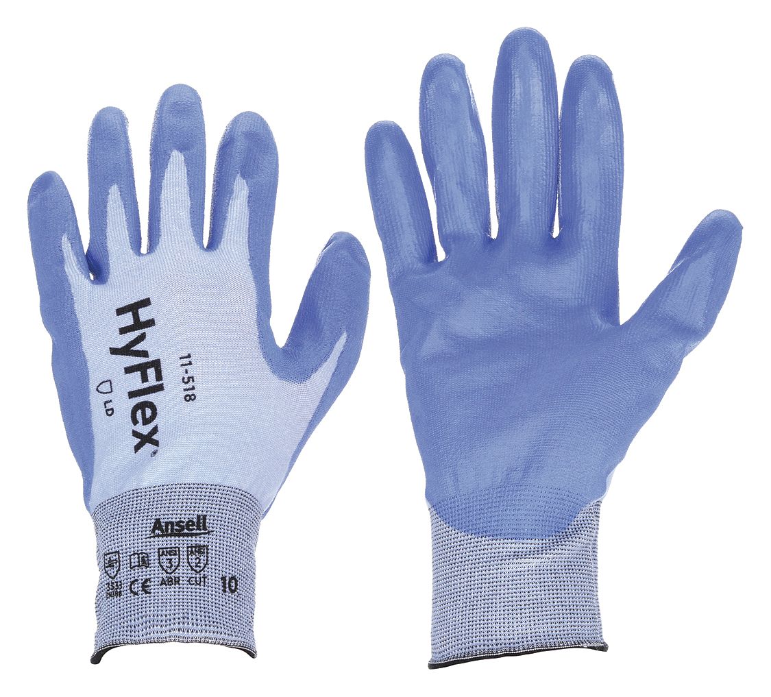 GANTS ENDUITS, P(7), RÉSISTANCE AUX COUPURES DE NIVEAU A2 ANSI, PAUME TREMPÉE, PUR, SABLÉ, BLEU