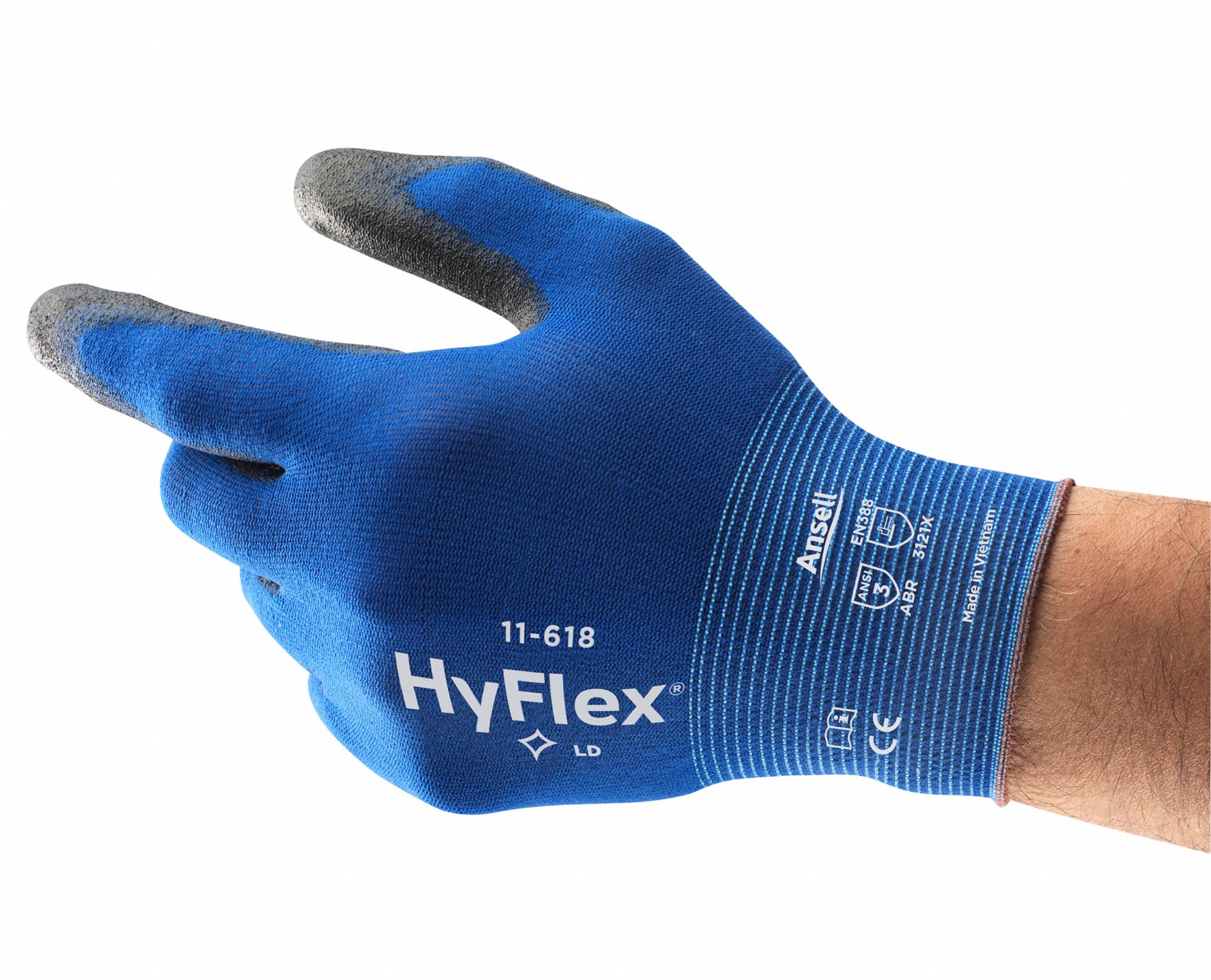 HYFLEX Coated Gloves: XL ( 10 ), Smooth, Polyurethane, Palm, Dipped ...