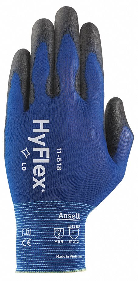 Coated Gloves: 2XL ( 11 ), Smooth, Polyurethane, Palm, Dipped, ANSI Abrasion Level 3, 1 PR