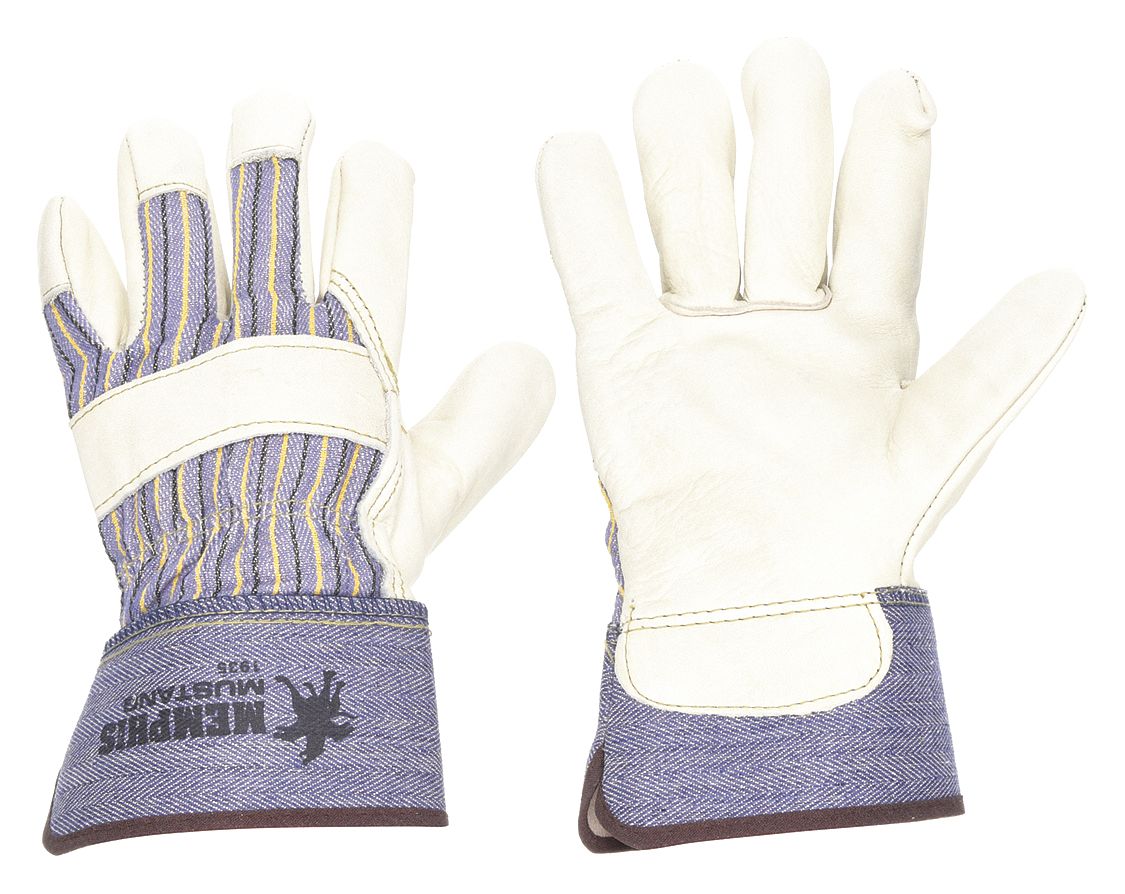 LEATHER GLOVES, M (8), PREMIUM COWHIDE, FULL FINGER, SAFETY CUFF, MUSTANG