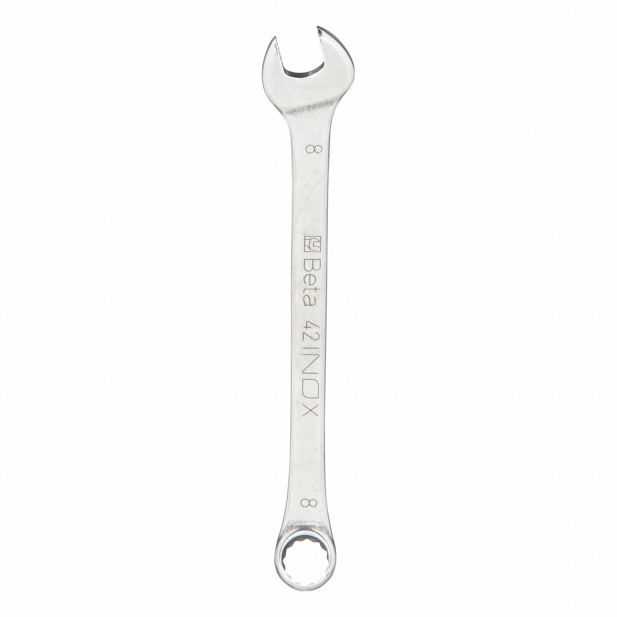 Combination Wrench: Stainless Steel, Chrome, 8 mm Head Size, 4 1/2 in Overall Lg, Offset