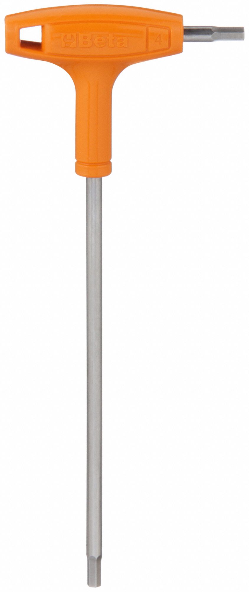 Hex Key: 0 Ball Ends, 4 mm Tip Size, Metric, Long, Stainless Steel, Satin, 7 in Long Arm Lg, T