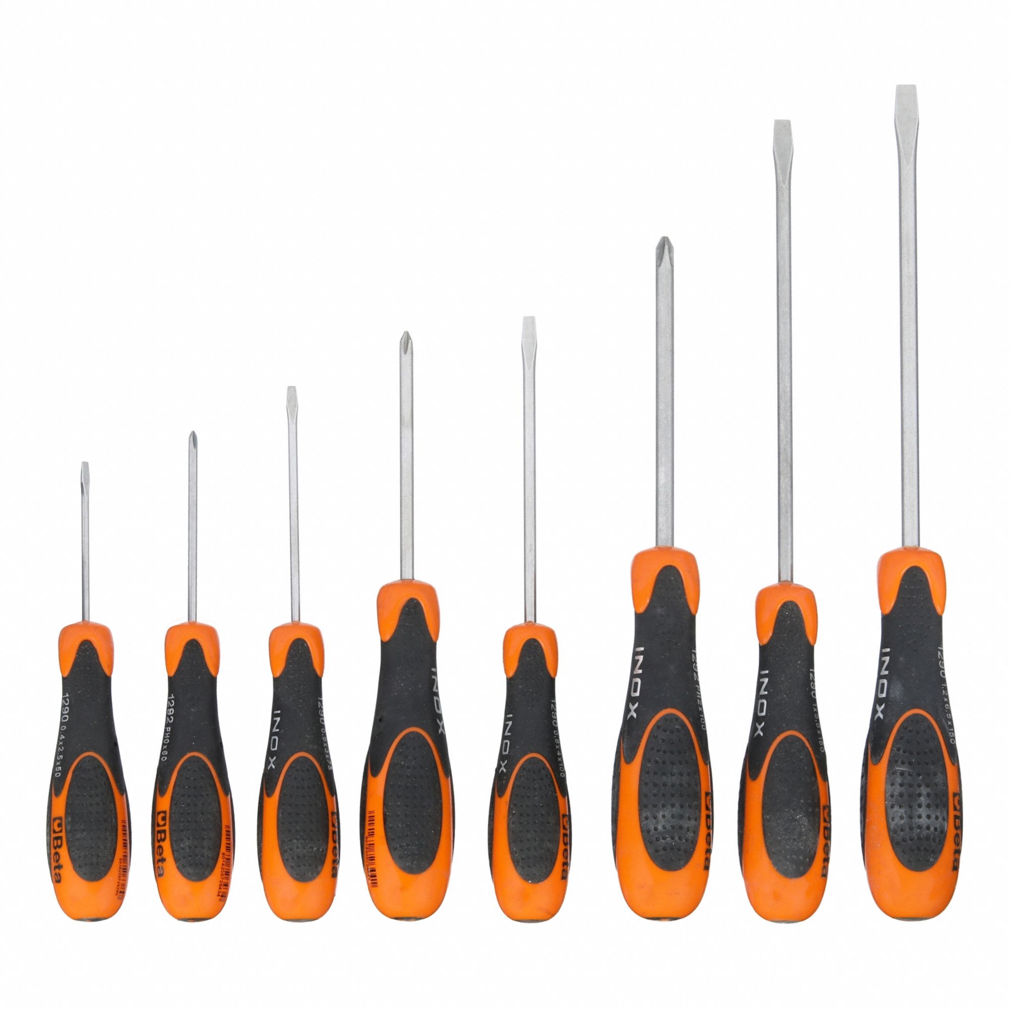 Screwdriver Set: 1-10 Pieces, 8 Pieces, Phillips/Slotted Tip, 10 1/2 in Overall Lg, Box