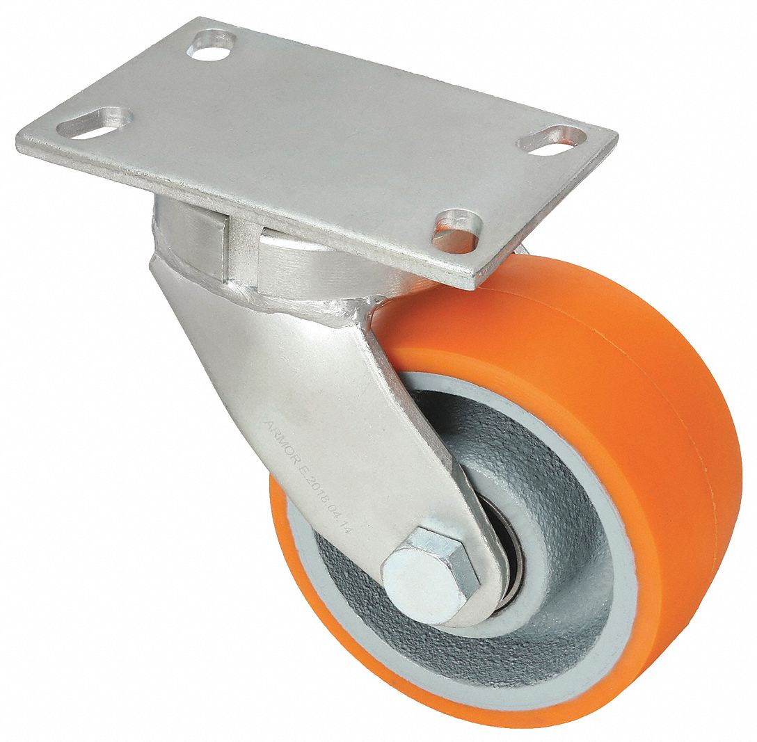 KINGPINLESS PLATE CASTER, 6 IN WHEEL DIAMETER, 2000 LB, 7½ IN MOUNTING H, FIRM