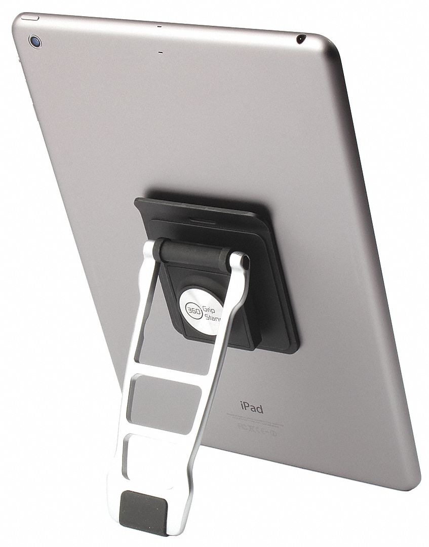 Tablet Stand: Silver, Aluminum and Rubber, 6 in Lg, 2 3/4 in Wd, 3/4 in Ht