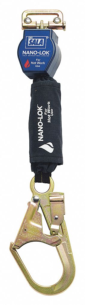 NANO-LOK SELF-RETRACTING LIFELINE, CSA, 1 LEG, REBAR HOOK, 420 LB CAP, BLUE/BLACK, 6 FT, STEEL