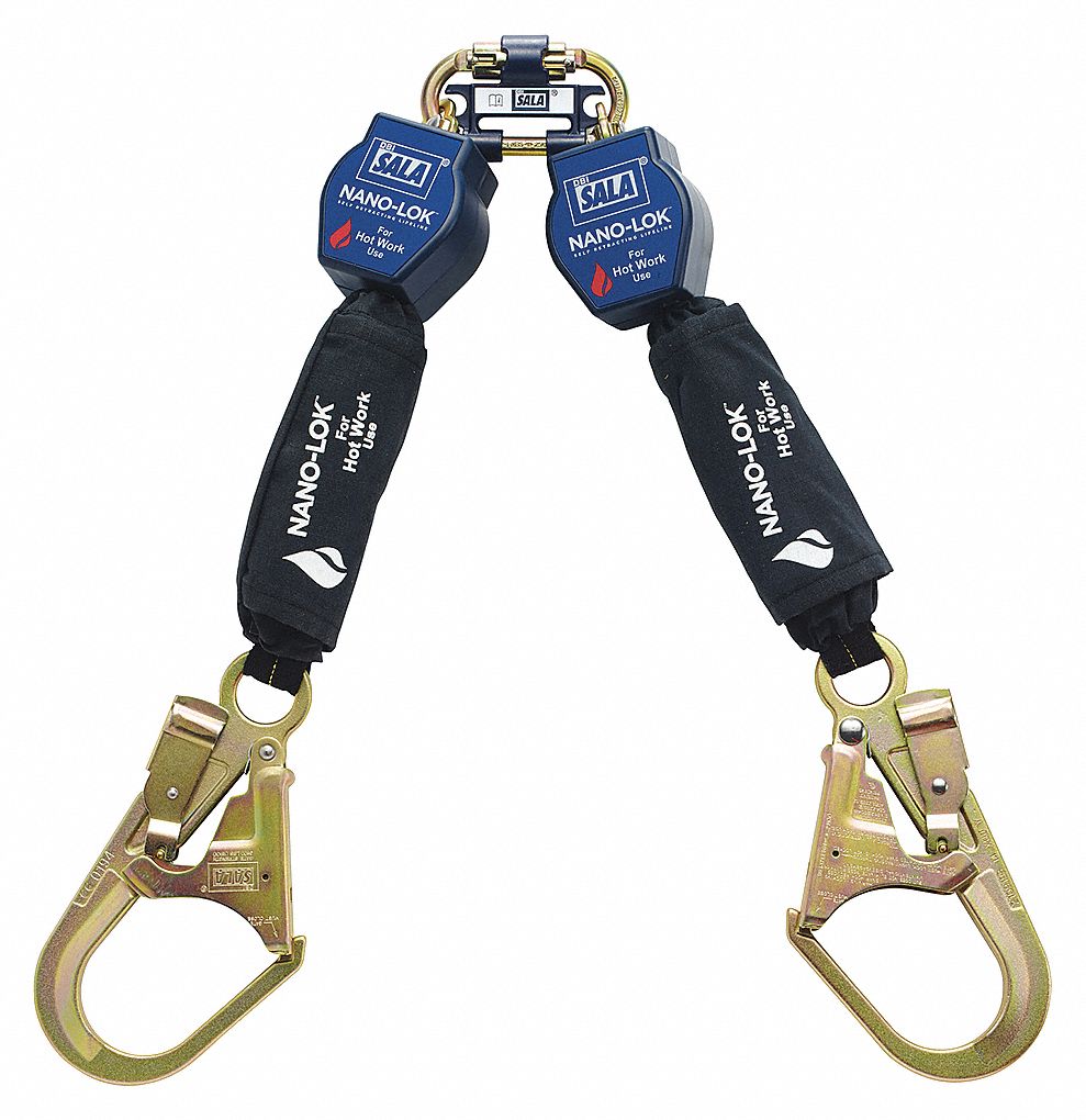 NANO-LOK SELF-RETRACTING LIFELINE, CSA, 2 LEGS, REBAR HOOK, 420 LB CAP, BLUE/BLACK, 6 FT, STEEL