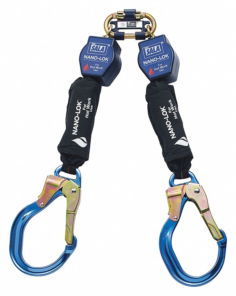 NANO-LOK SELF-RETRACTING LIFELINE, CSA, 1 LEG, REBAR HOOK, 420 LB CAP, BLUE/BLACK, 6 FT, ALUMINUM