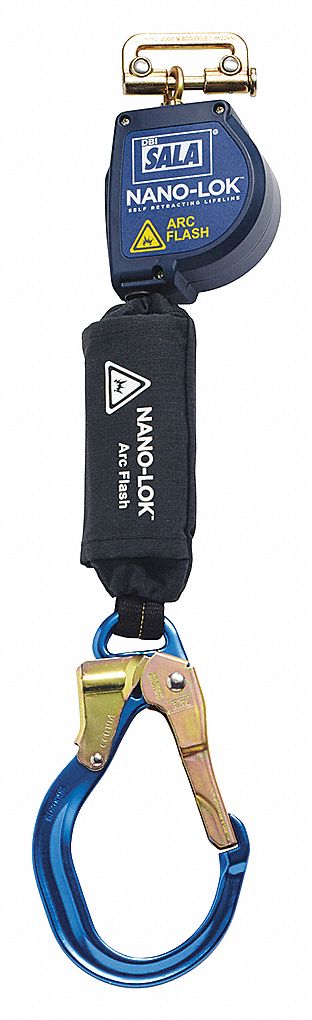 NANO-LOK SELF-RETRACTING LIFELINE, CSA, 1 LEG, REBAR L HOOK, CAP 420 LB, BLUE/BLACK, 8 FT, ALUMINUM