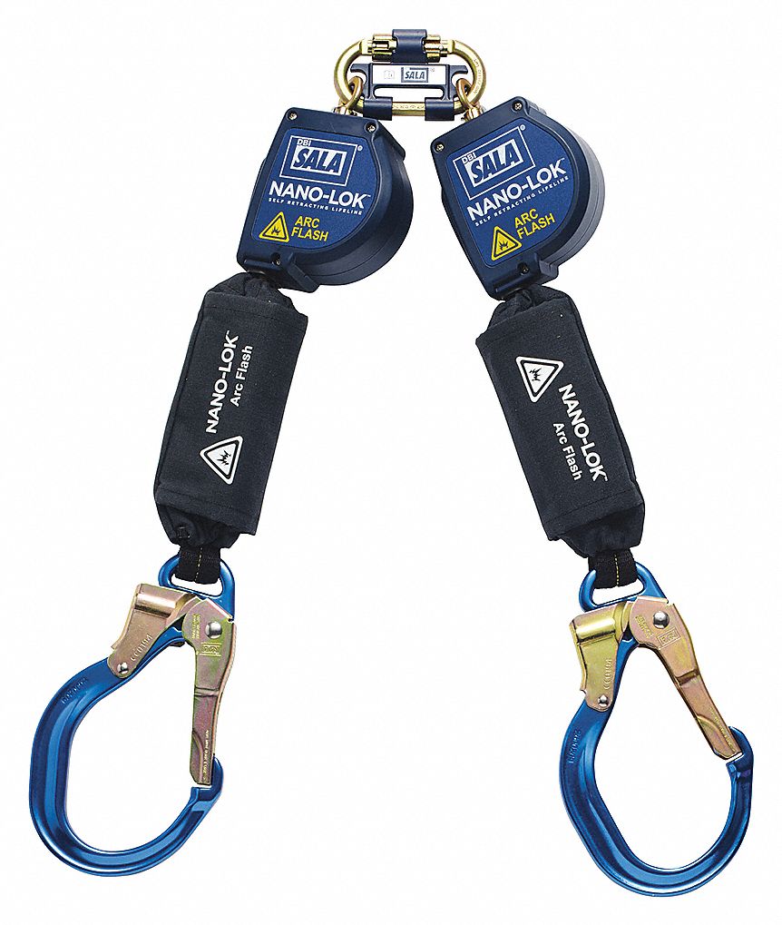 NANO-LOK SELF-RETRACTING LIFELINE, CSA, 2 LEGS, REBAR HOOKS, CAP 420 LB, BLUE/BLACK, 8 FT, ALUMINUM