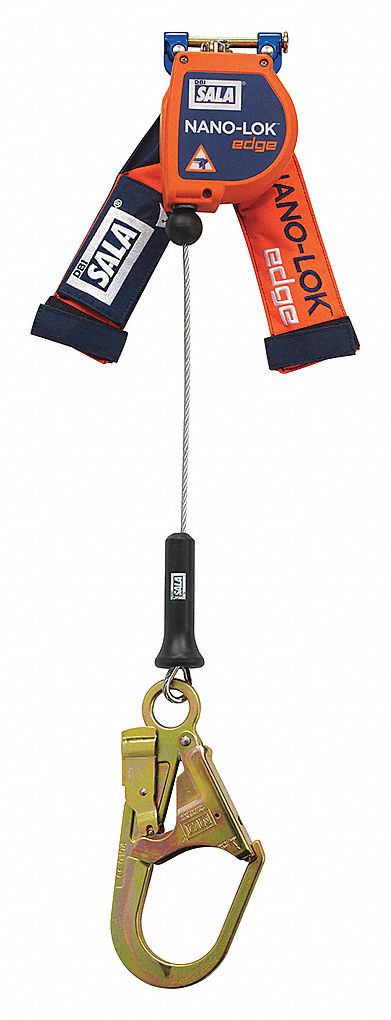 NANOLOK EDGE SELF-RETRACTING LIFELINE, CSA, 1 LEG, 310 LB CAP, REBAR HK, ORANGE, 7 FT 4 IN, STEEL