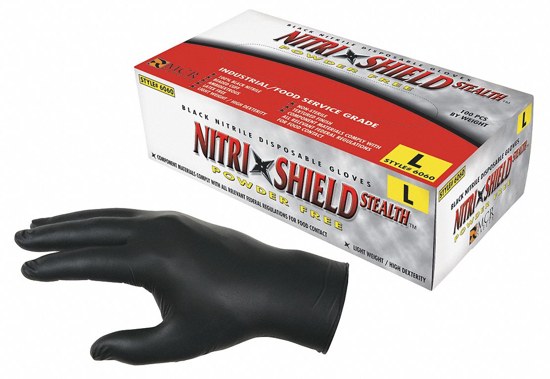 Mcr Safety Guantes desechables de nitrilo, Nitrishield, puño