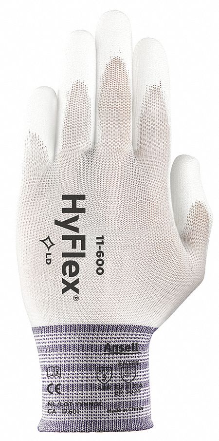 Coated Gloves: 2XS ( 5 ), Smooth, Polyurethane, Palm, Dipped, ANSI Abrasion Level 3, 1 PR