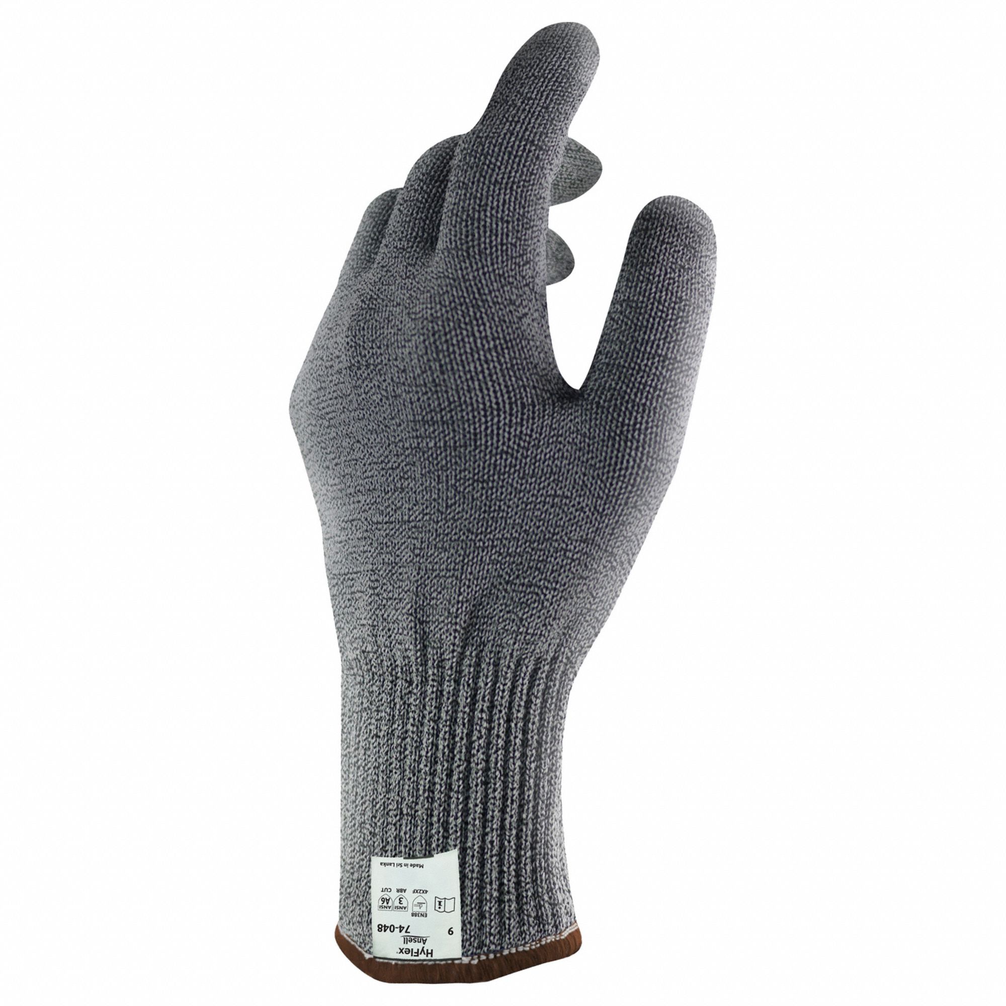 HYFLEX Coated Glove: L ( 9 ), ANSI Cut Level A6, Uncoated, Uncoated,  Dyneema®, Smooth, Silicone-Free