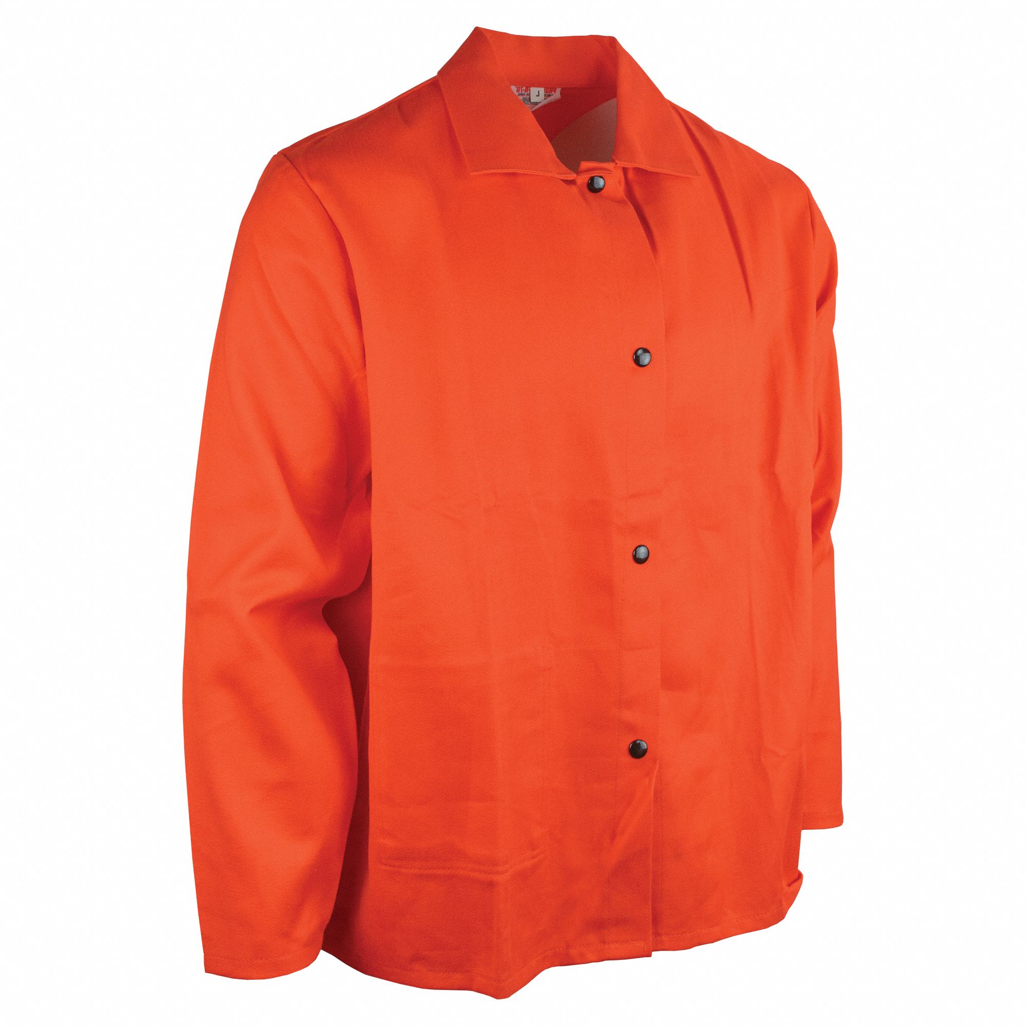 Welding Jacket: Men's, Cotton ( 9 oz ), Orange, Snaps, 1 Total Pockets, XL, 30 in Lg