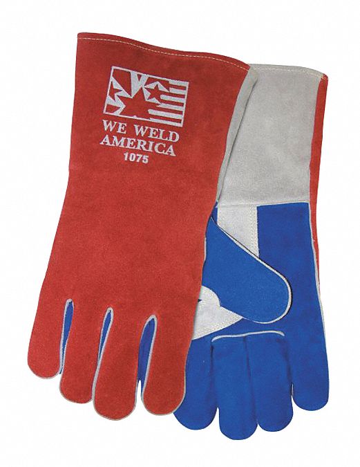 Welding Gloves: Wing Thumb, Straight Cuff, Premium, Red Cowhide, Tillman 1075, L Glove Size, 1 PR