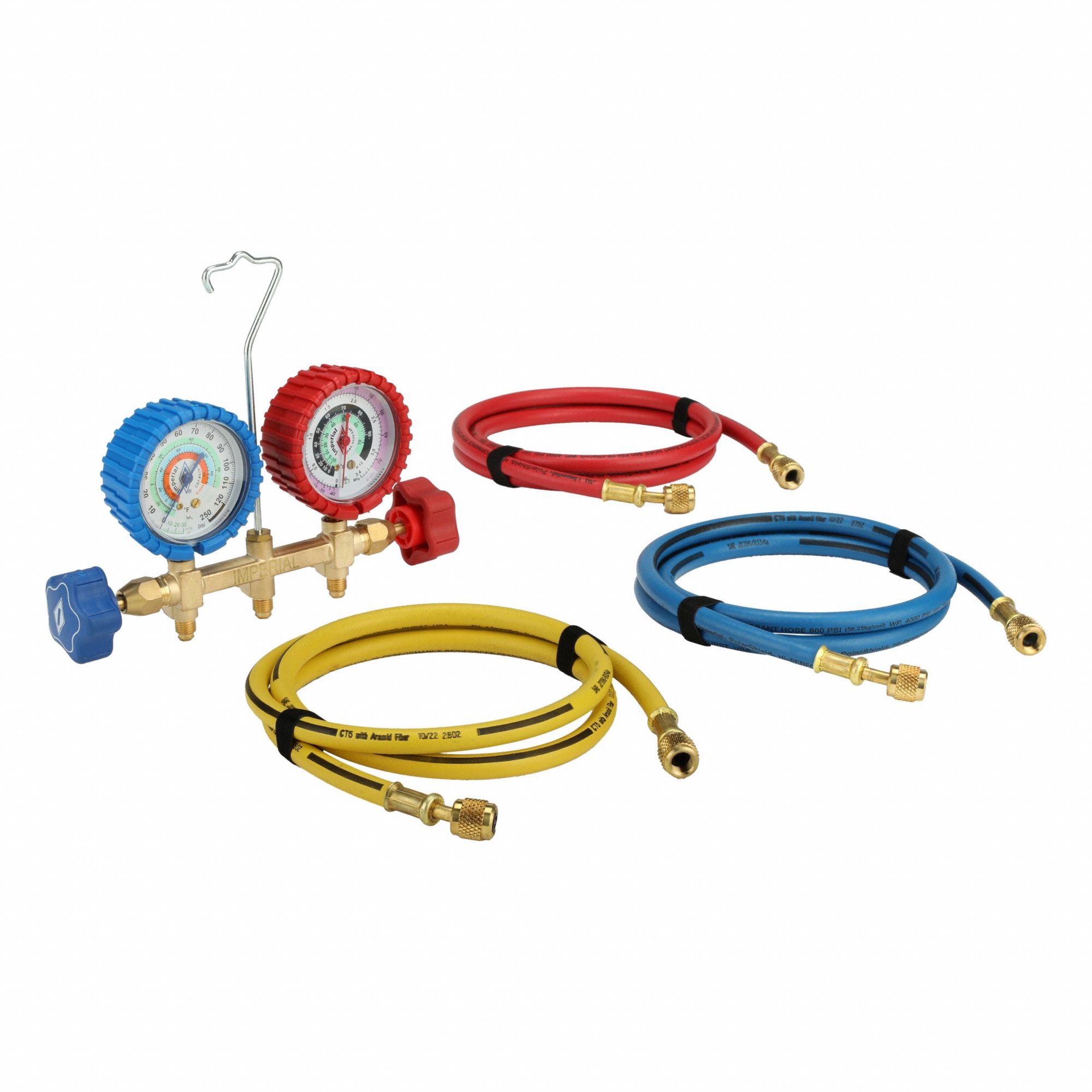 Manifold Gauge: 2 Valves, 3 Hoses, For R-134A/R-22/R-404A