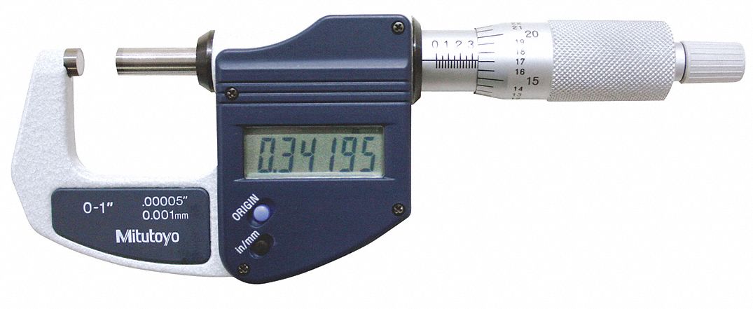 Digital Outside Micrometer: 0 in to 1 in /0 mm to 25.4 mm, Inch/Metric, IP65