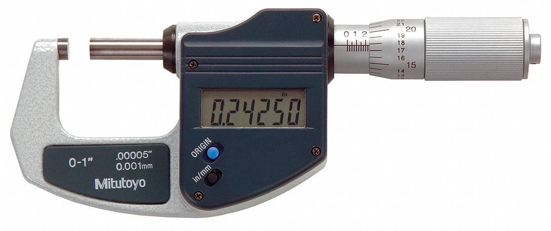 Digital Outside Micrometer: 0 in to 1 in /25.4 mm to 50.8 mm, Inch/Metric, IP65