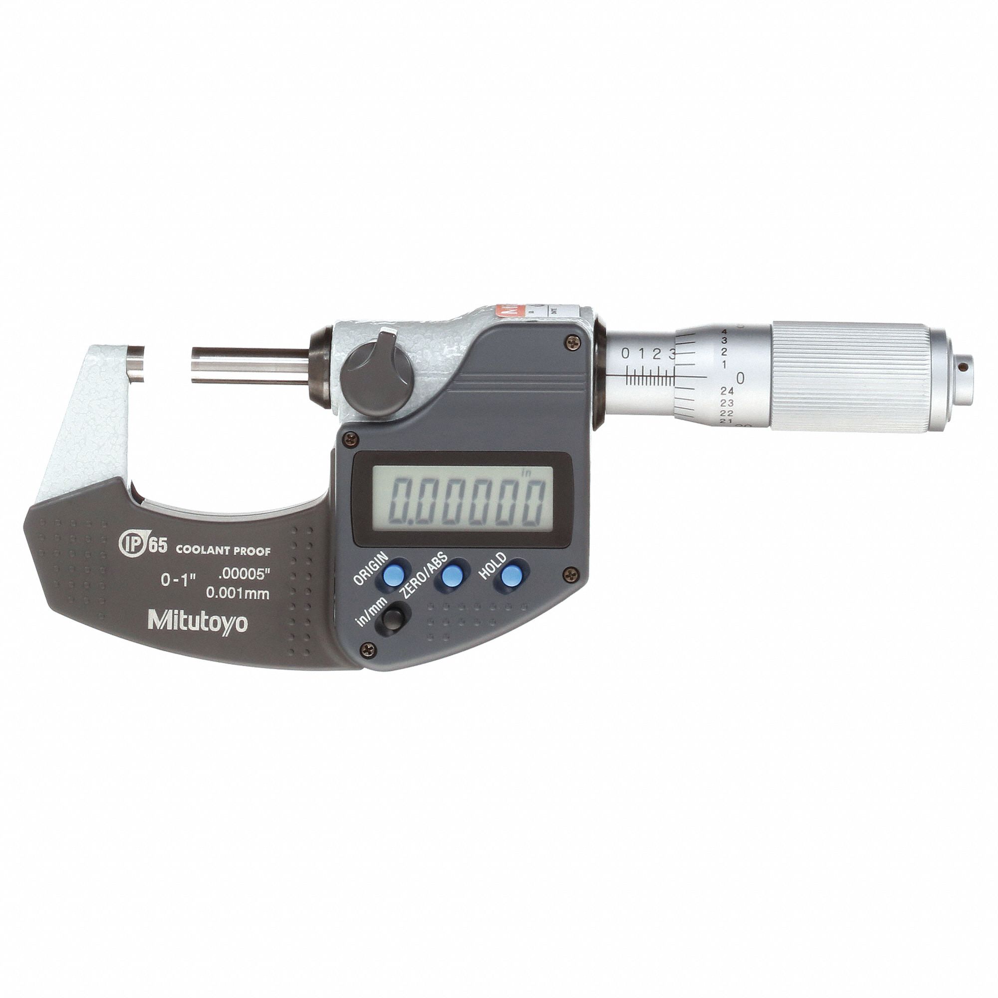 IP65 Digital Outside Micrometer: 0 in to 1 in /50.8 mm to 76.2 mm, Inch/Metric, IP65