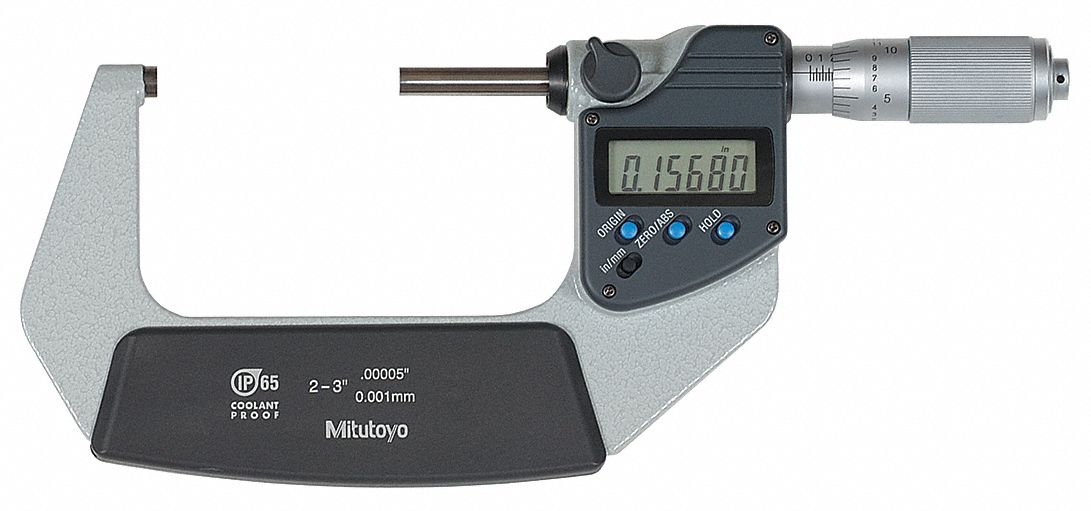 IP65 Digital Outside Micrometer: 2 in to 3 in /76.2 mm to 101.6 mm, Inch/Metric, IP65