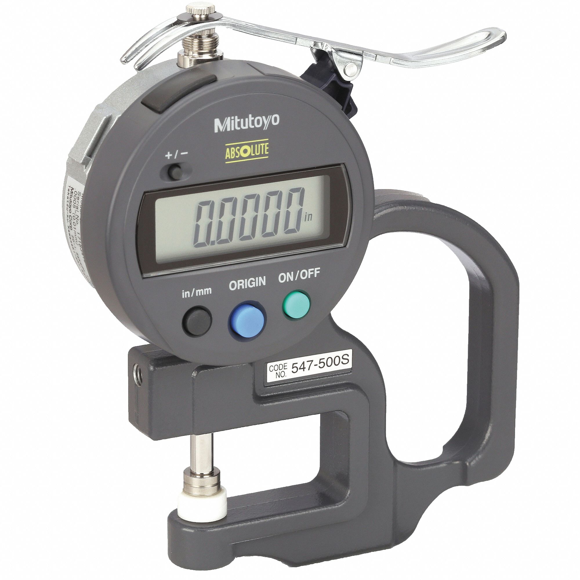 Digital Thickness Gauge: 0.0005 in to 0.47 in /0.01 mm to 12 mm, Inch/Metric