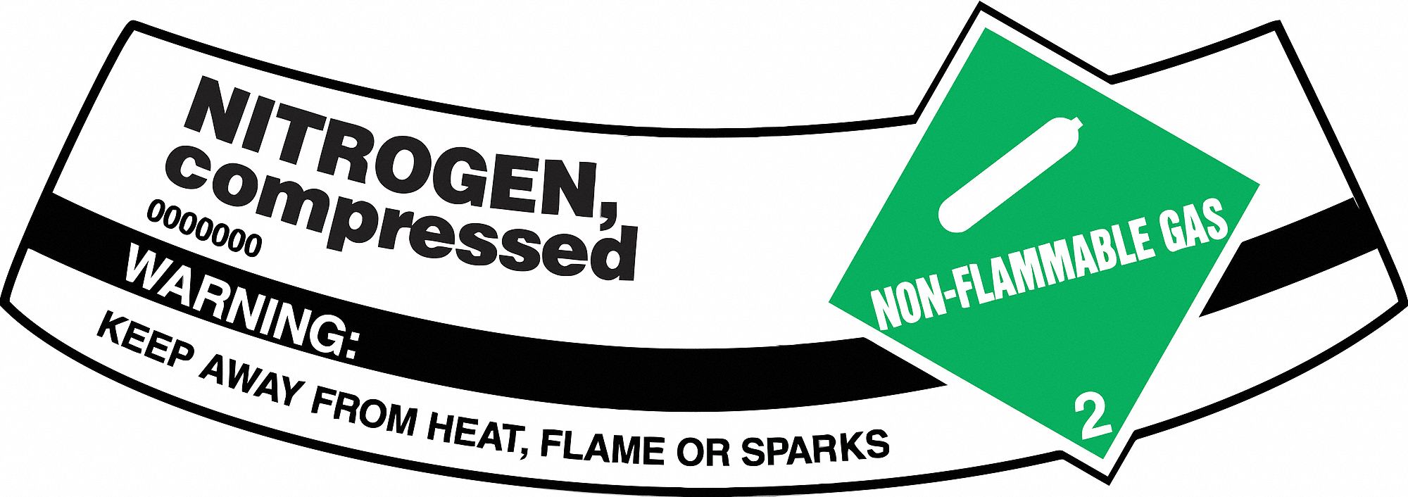 CYLINDER LABEL, VINYL, ADHESIVE, 2X5¼ IN, 0.004 IN THICK, NITROGEN COMPRESSED NON-FLAMMABLE WARNING KEEP AWAY FROM HE...