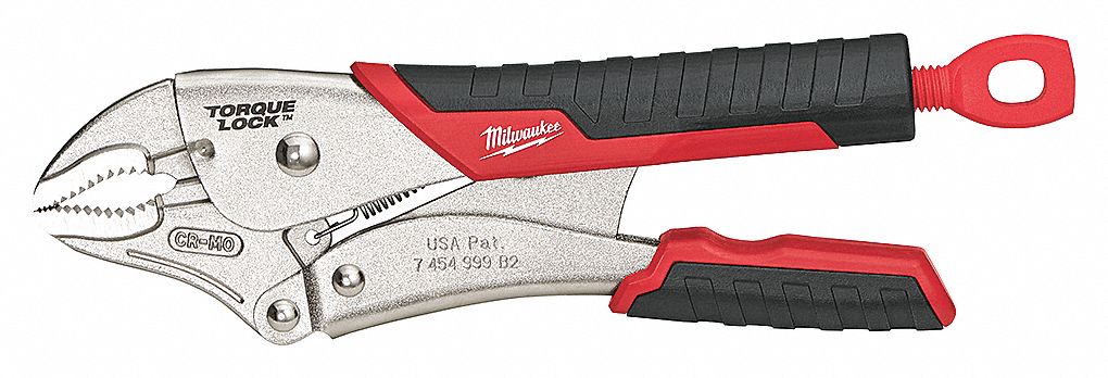 LOCKING PLIER, CURVED, LEVER, 3 IN MAX JAW OPENING, 10 IN OVERALL L, 1⅛ IN JAW L, TETHER READY
