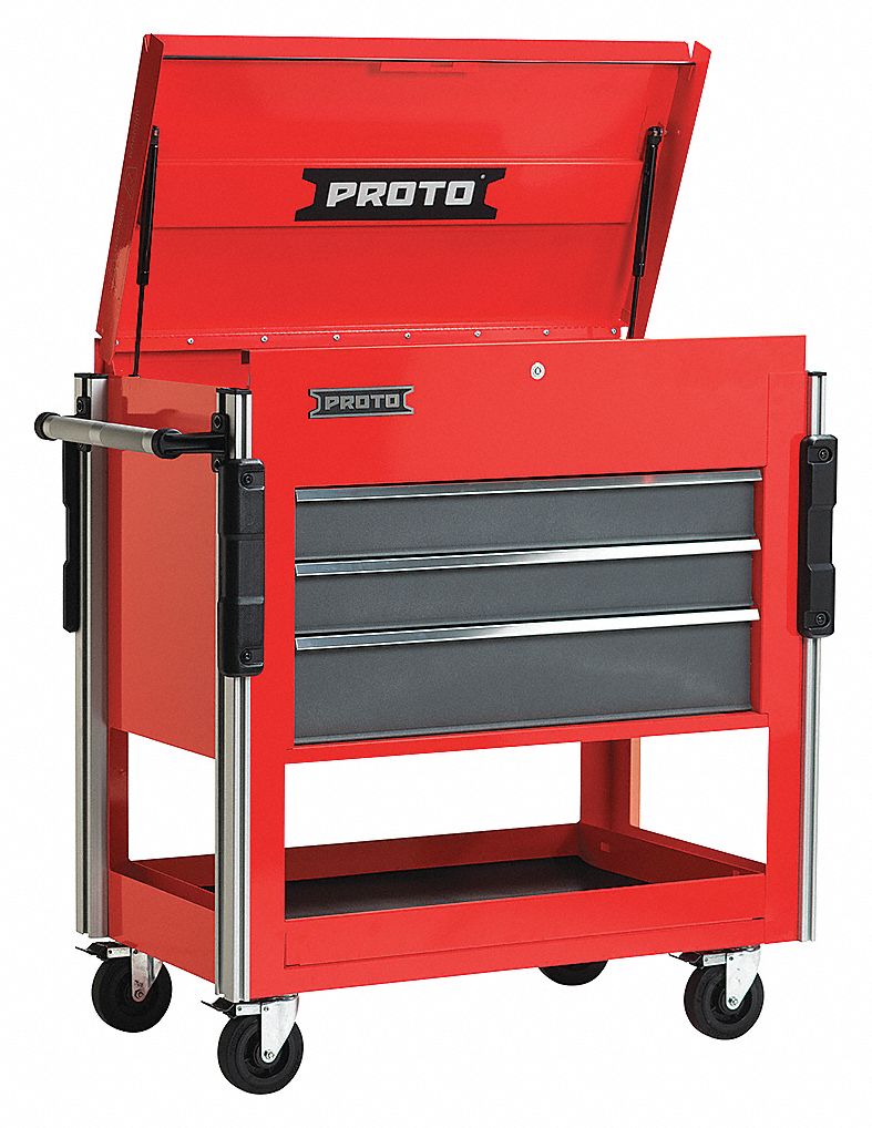 Proto Utility Cart 3 Drawer Lift Top Rolling Tool Cabinets