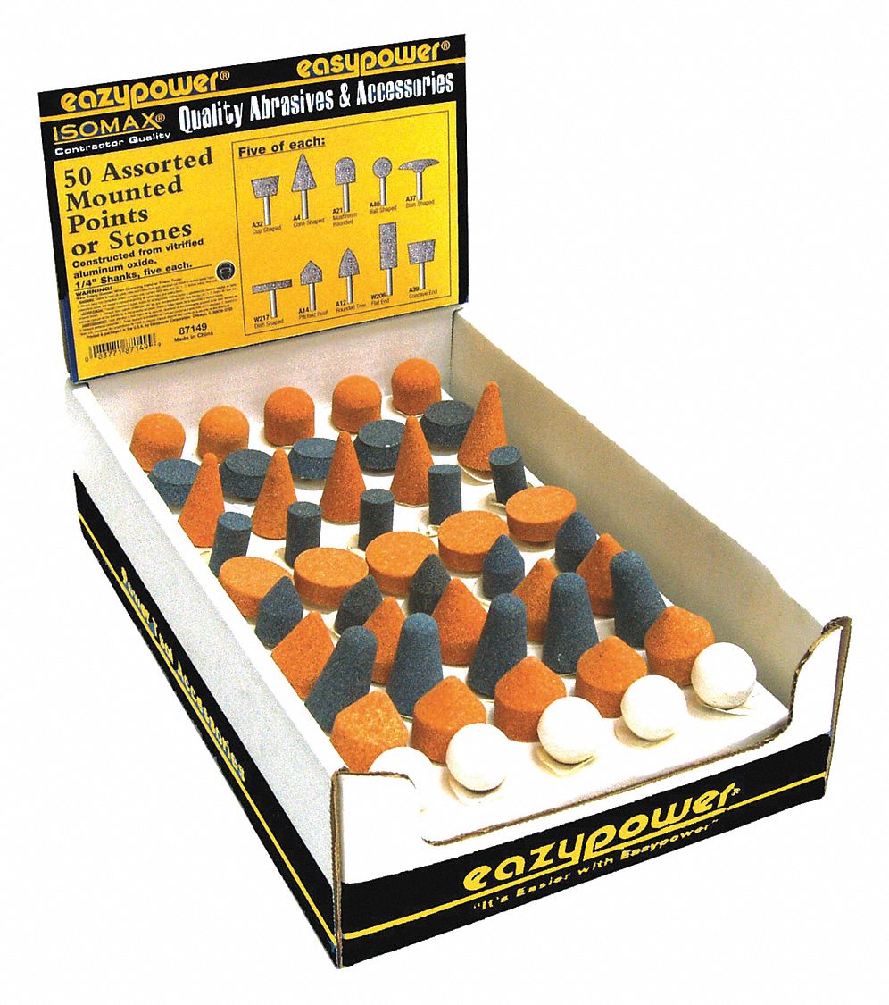 EAZYPOWER Abrasive Point Set, Cone; Cylinder; Bullet; Inverted Cone