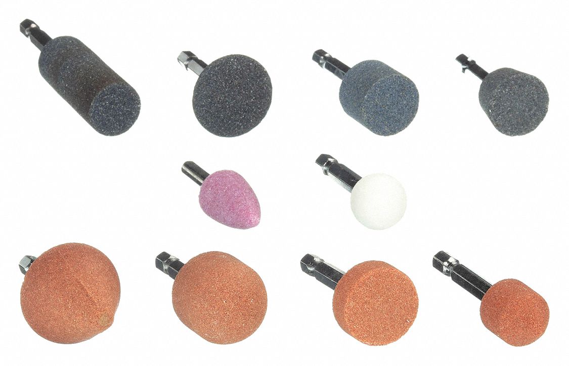 Abrasive Point Set: Cone/Cylinder, 1 in_3/4 in_1 1/4 in_11/16 in Head Wd, 50 Pieces