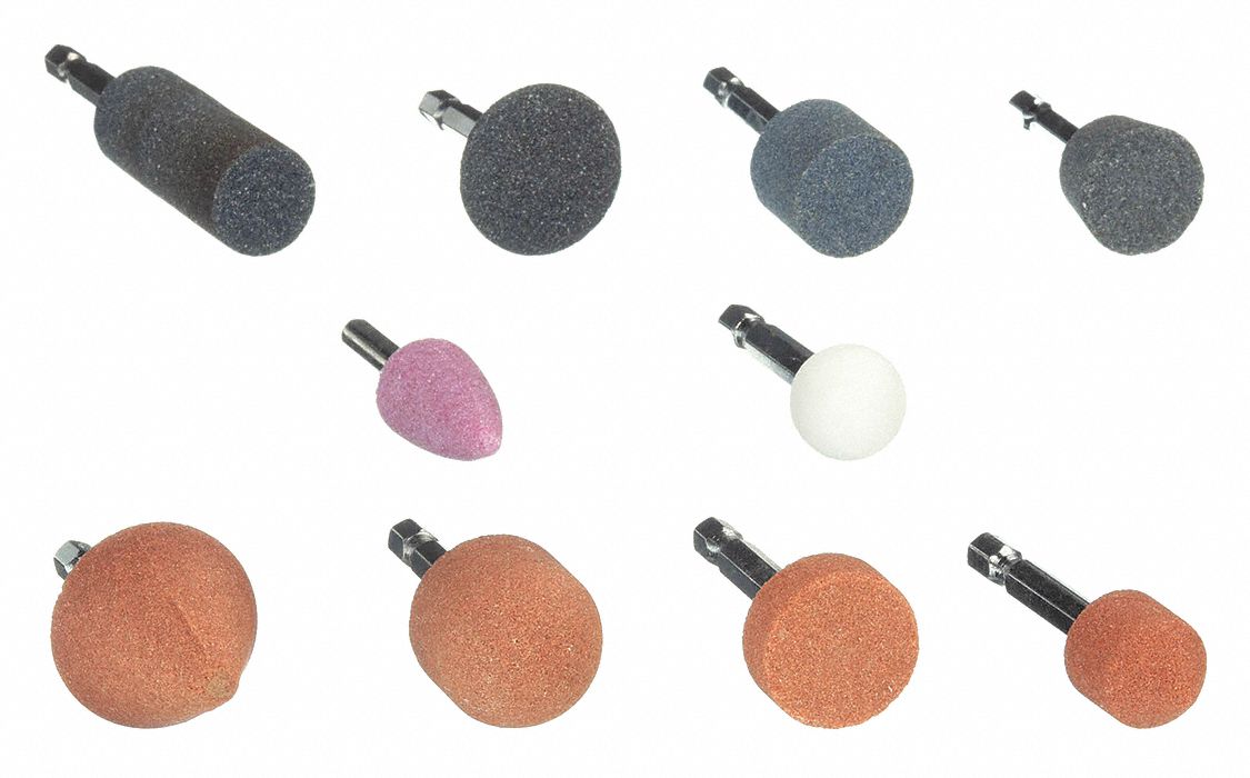 Abrasive Point Set: Cone/Cylinder, 1 in_3/4 in_1 1/4 in_11/16 in Head Wd, 25 Pieces