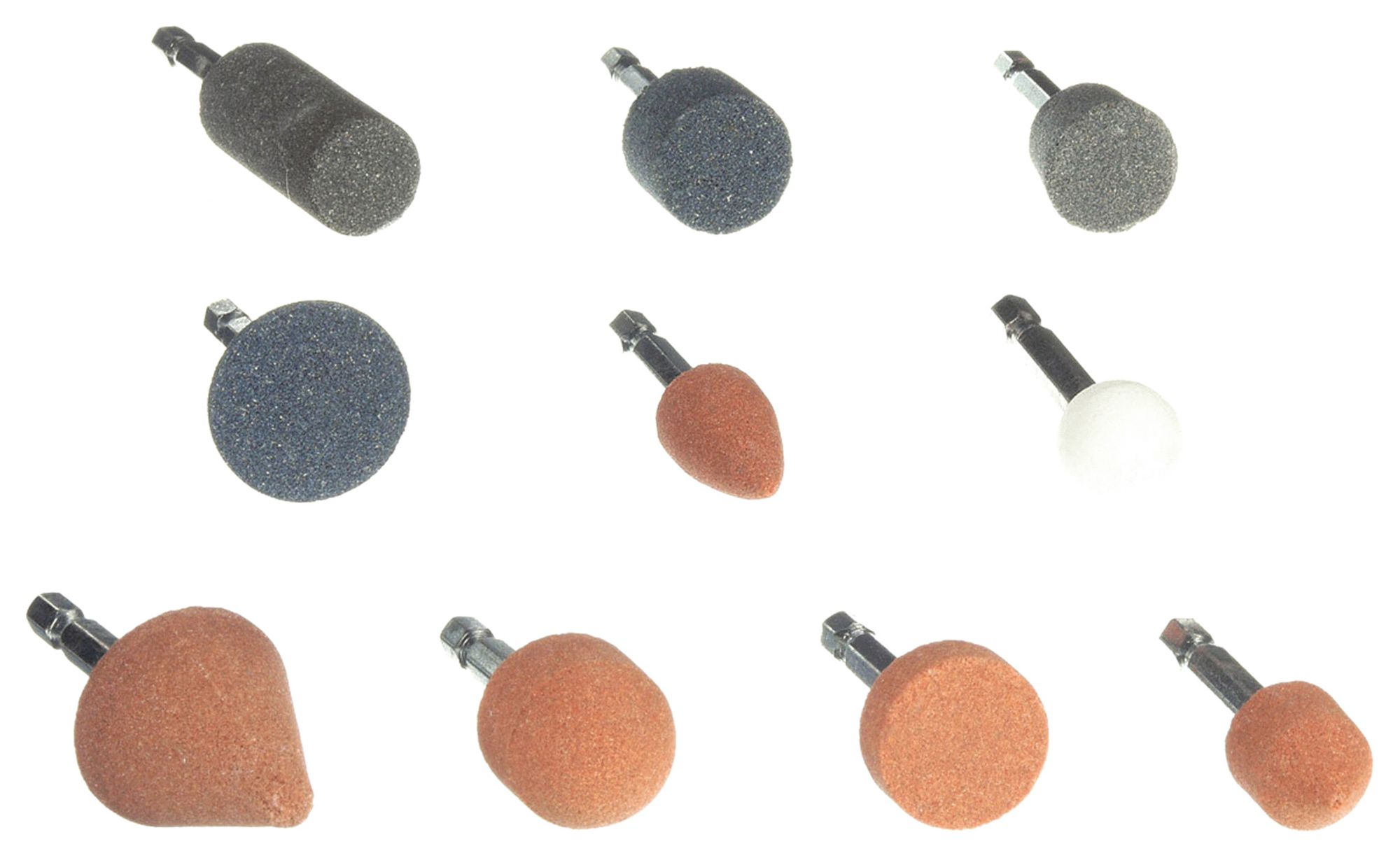 Abrasive Point Set: Cone/Cylinder, 1 in_3/4 in_1 1/4 in_11/16 in Head Wd, 10 Pieces