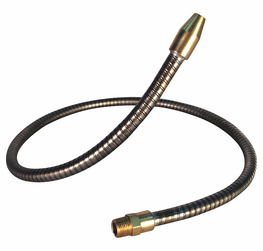 Coolant Hose: Gray, 24 in Lg, 1/8 in Pipe Size, MNPT, Steel Hose/Brass Fittings