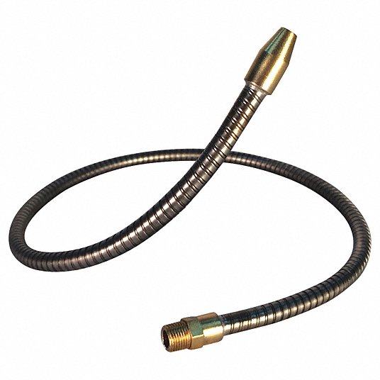 Coolant Hose: Gray, 21 in Lg, 1/8 in Pipe Size, MNPT, Steel Hose/Brass Fittings