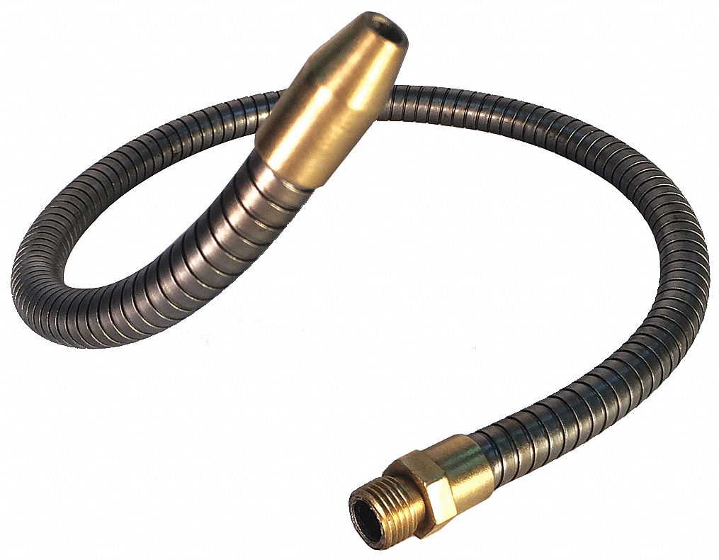 Coolant Hose: Gray, 12 in Lg, 1/4 in Pipe Size, MNPT, Steel Hose/Brass Fittings