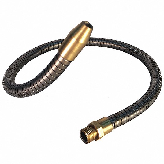 Coolant Hose: Gray, 18 in Lg, 1/4 in Pipe Size, MNPT, Steel Hose/Brass Fittings