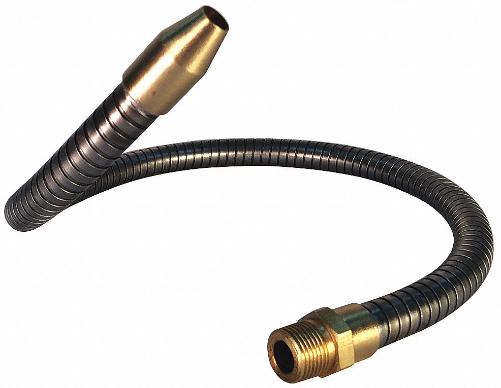 Coolant Hose: Gray, 24 in Lg, 3/8 in Pipe Size, MNPT, Steel Hose/Brass Fittings