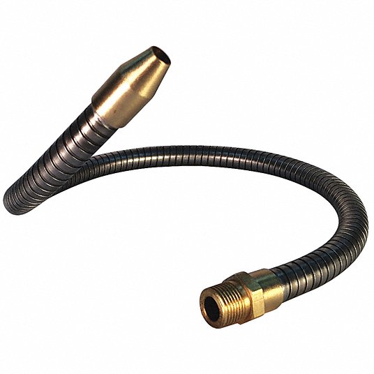 Coolant Hose: Gray, 24 in Lg, 3/8 in Pipe Size, MNPT, Steel Hose/Brass Fittings