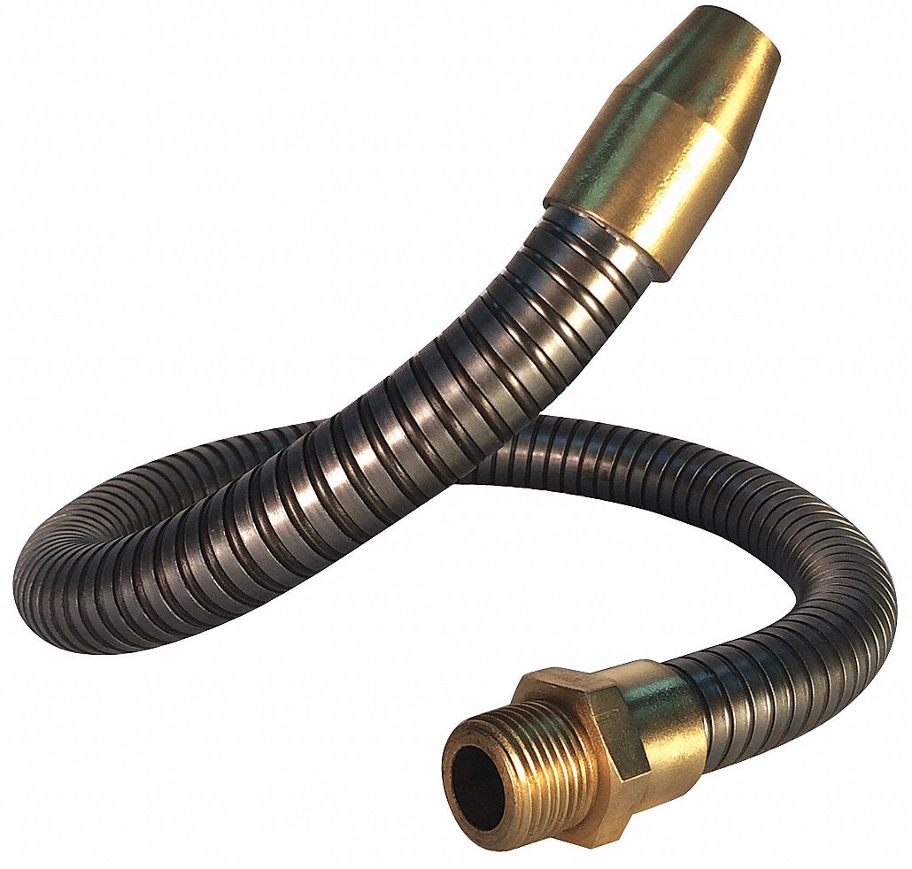 Coolant Hose: Gray, 36 in Lg, 1/2 in Pipe Size, MNPT, Steel Hose/Brass Fittings