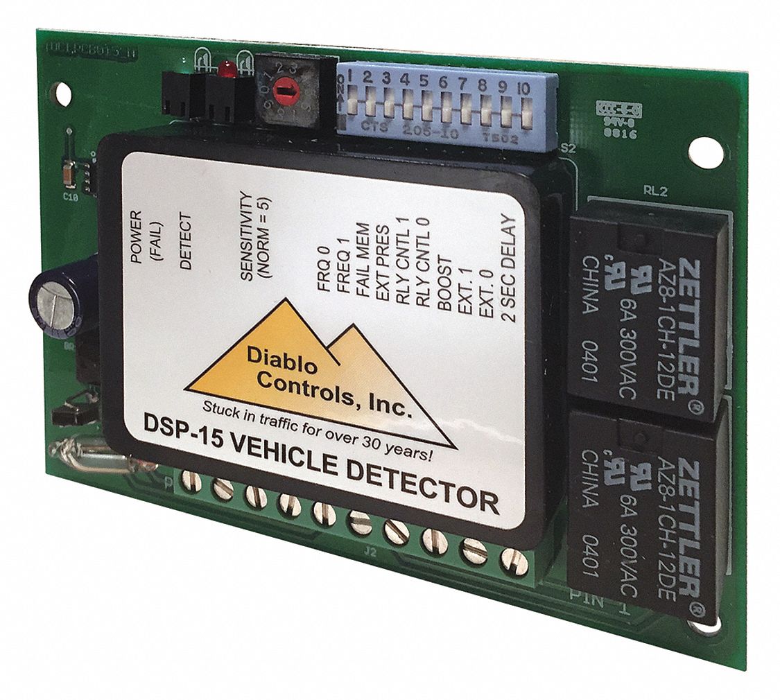 Vehicle Detector: 10 to 30V AC/DC, 20 uH Min Loop Inductance, 3 in Overall Ht