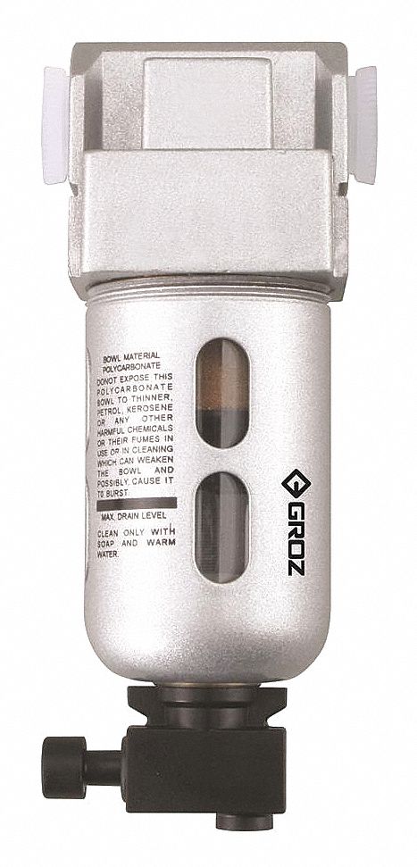 Compressed Air Filter: Particulate, 1/4 in NPT, 40 micron, 28 cfm, 145 psi Max Op Pressure