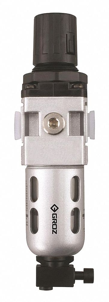 Filter-Regulator: Light Duty Series, 1/4 in NPT, 20 cfm, 40 micron, 7 psi to 145 psi, Aluminum