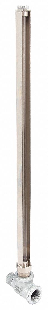 LEVEL GAUGE, FOR 18⅜ IN CONTAINER D, 2 IN, GALVANIZED STEEL/GLASS, DRUMS, EMPTY