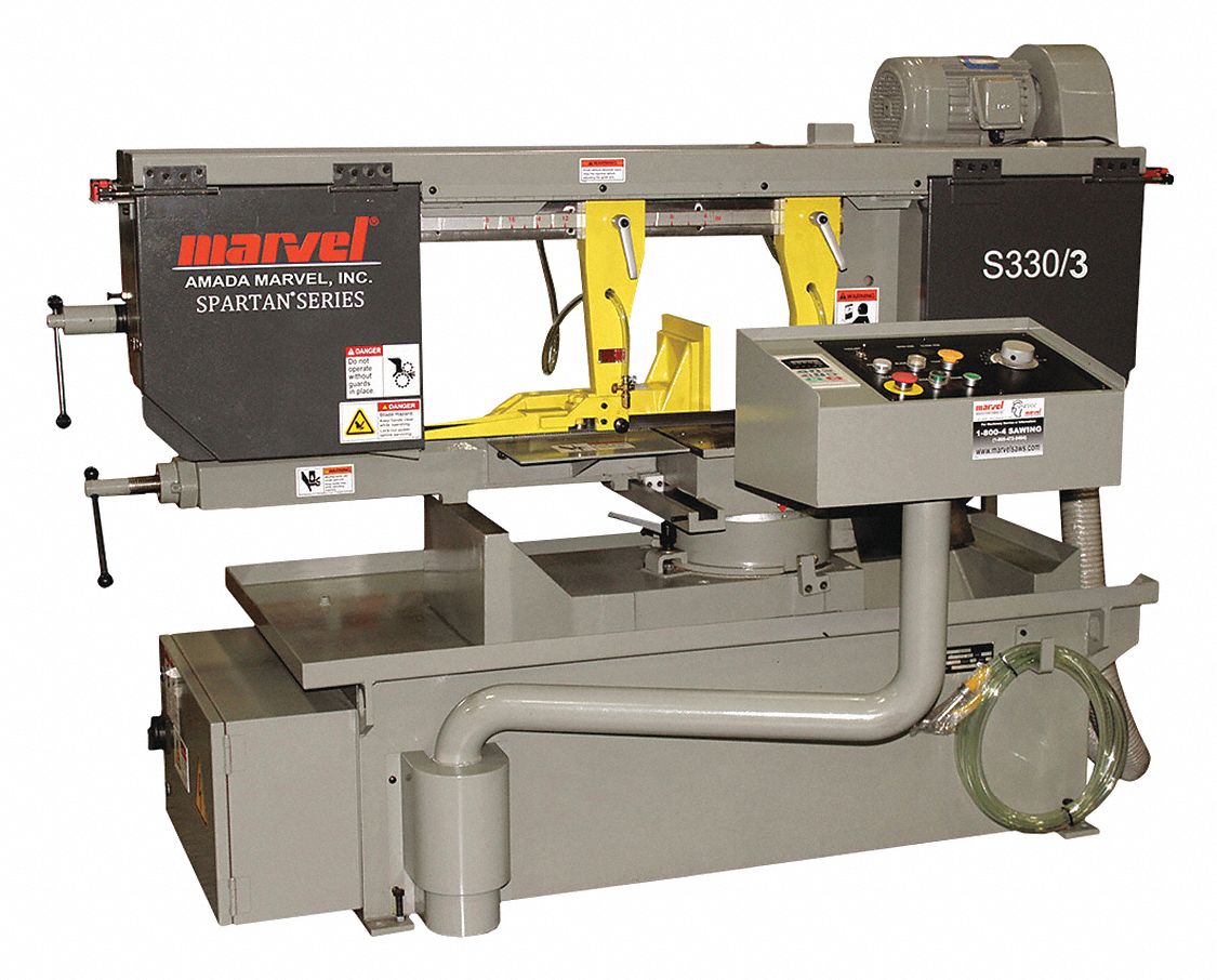 Band Saw: Horizontal, 230/460V AC, 12 in x 17 3/4 in, 85 to 330, 45° Left to 60° Right, 6.3 A