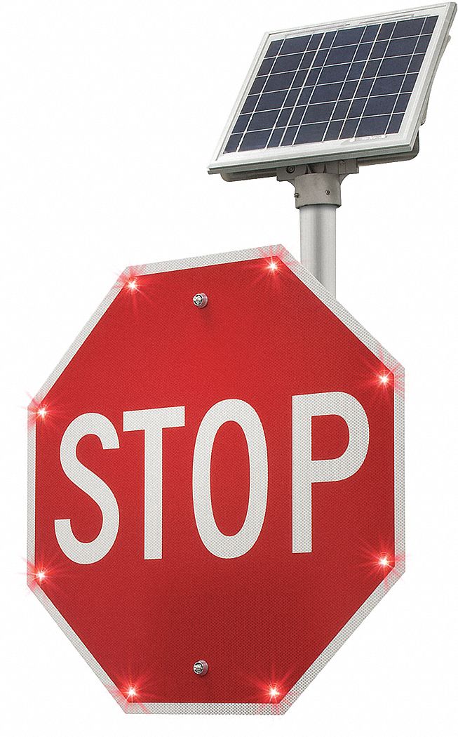 LED Stop Sign: 24 in x 24 in Nominal Sign Size, Aluminum, 0.08 in Thick, R1-1 MUTCD, Diamond Grade